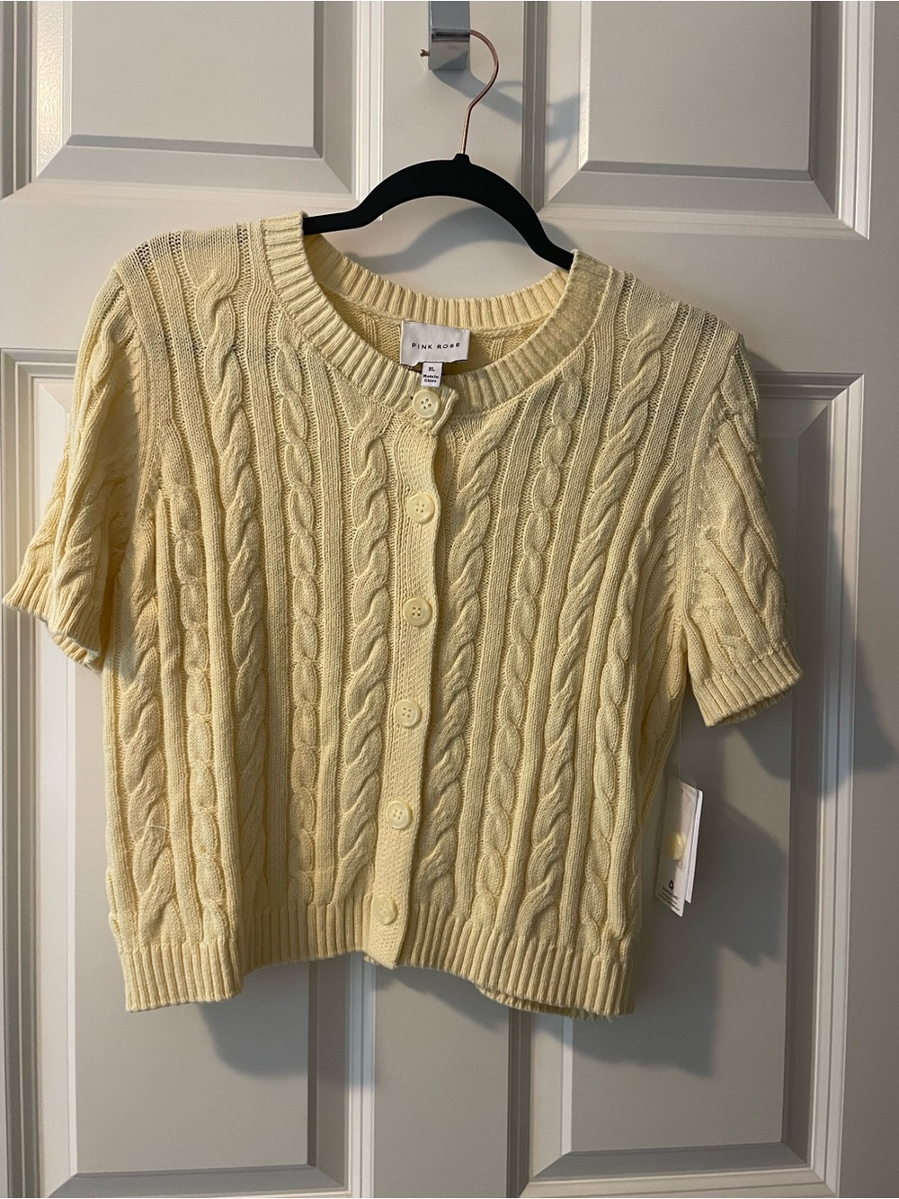 Yellow Cable-Knit cropped Short-Sleeve Cardigan Sweater